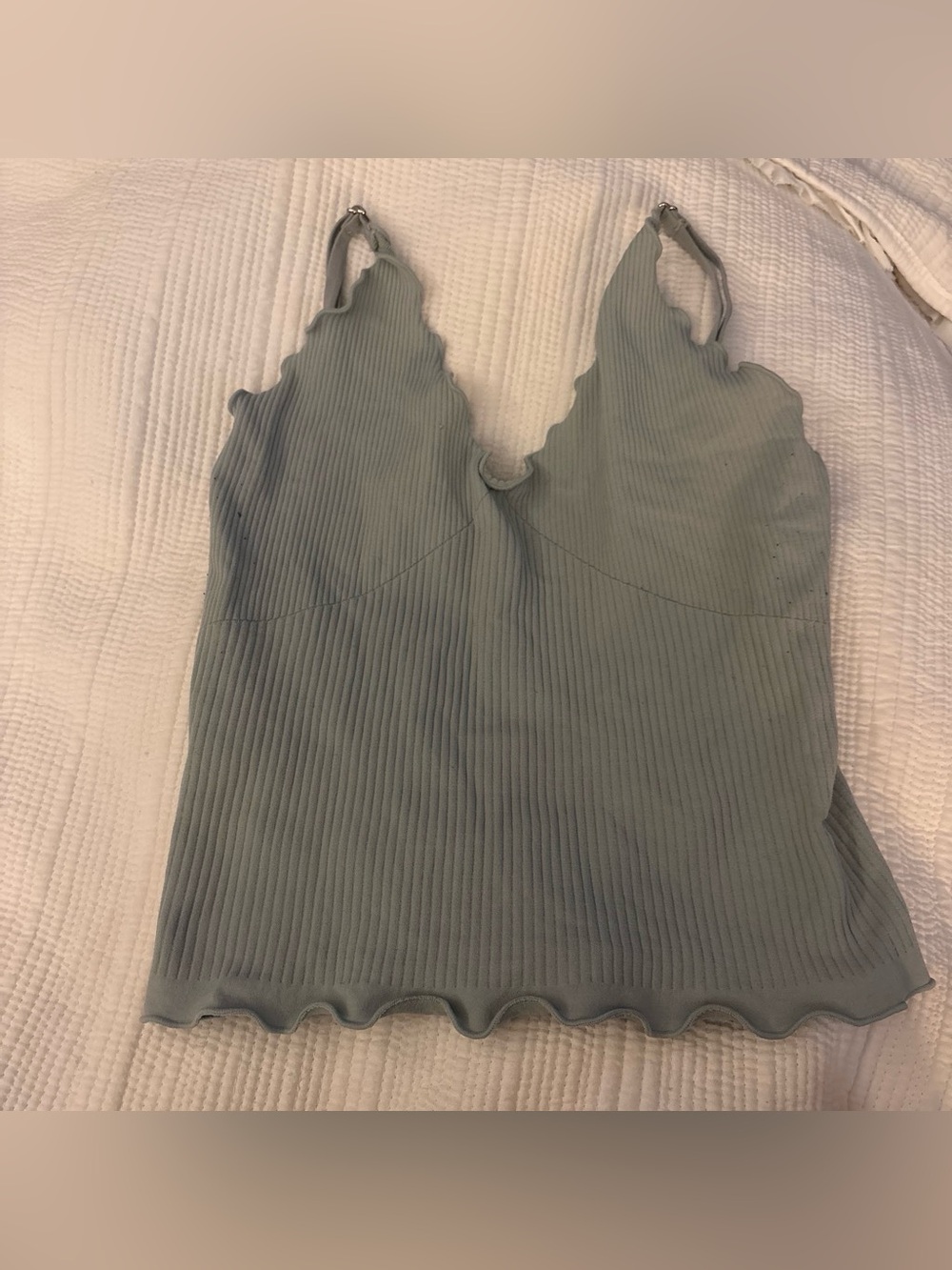 Women’s Scallop Ribbed Cami Tank Top - Sage Green M/L